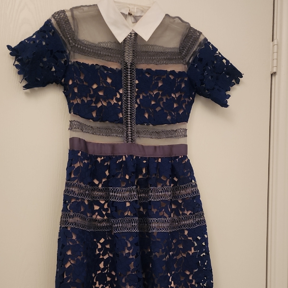 Elegant Navy Blue Lace Kids Dress